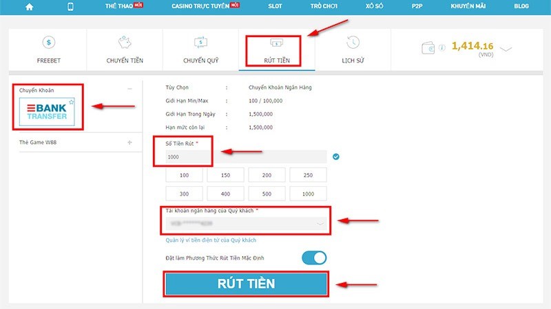 Lưu ý thông tin chính xác khi rút tiền wi88