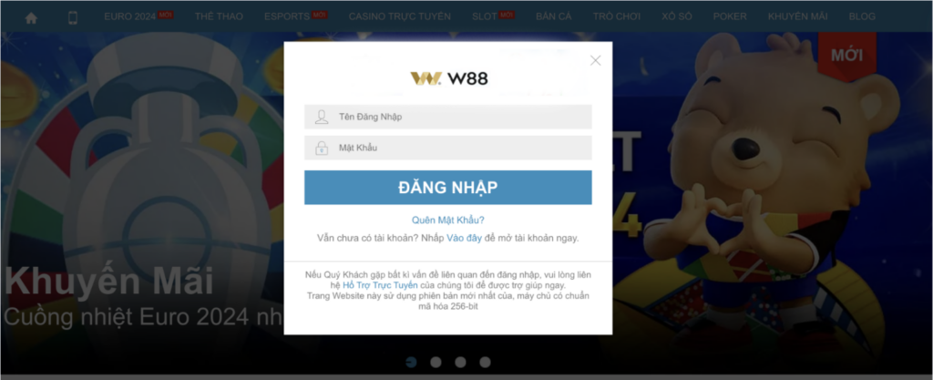 Đăng nhập W88 trên máy tính